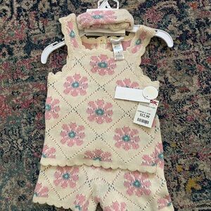 Floral Knit Baby Outfit with Headband